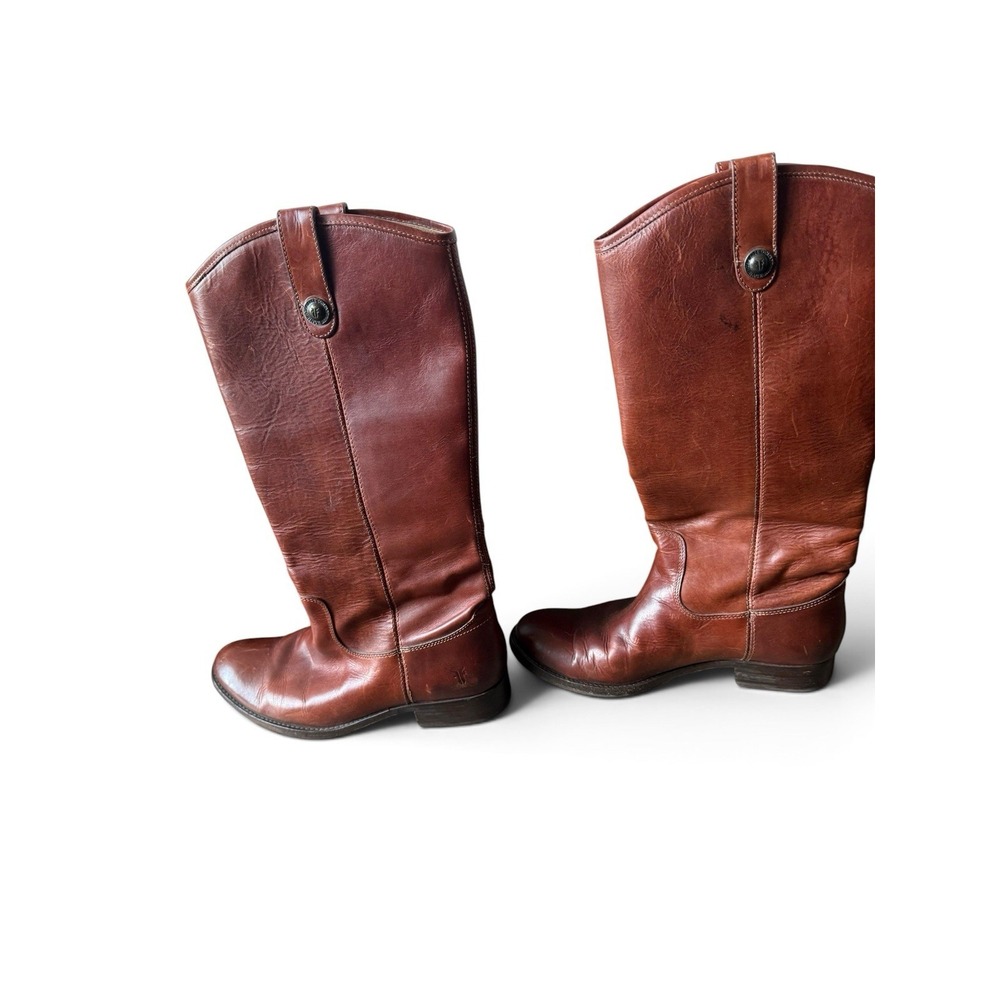 FRYE Women's US Sz 9.5B Melissa Tall Boots Cognac-Brown Leather Pre-owned - Picture 2 of 13